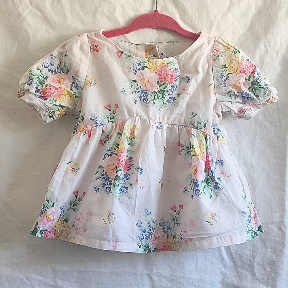 Janie & Jack Floral Peplum Top, 6-12 Months, Pastel Pink w/Multi-colored Flowers